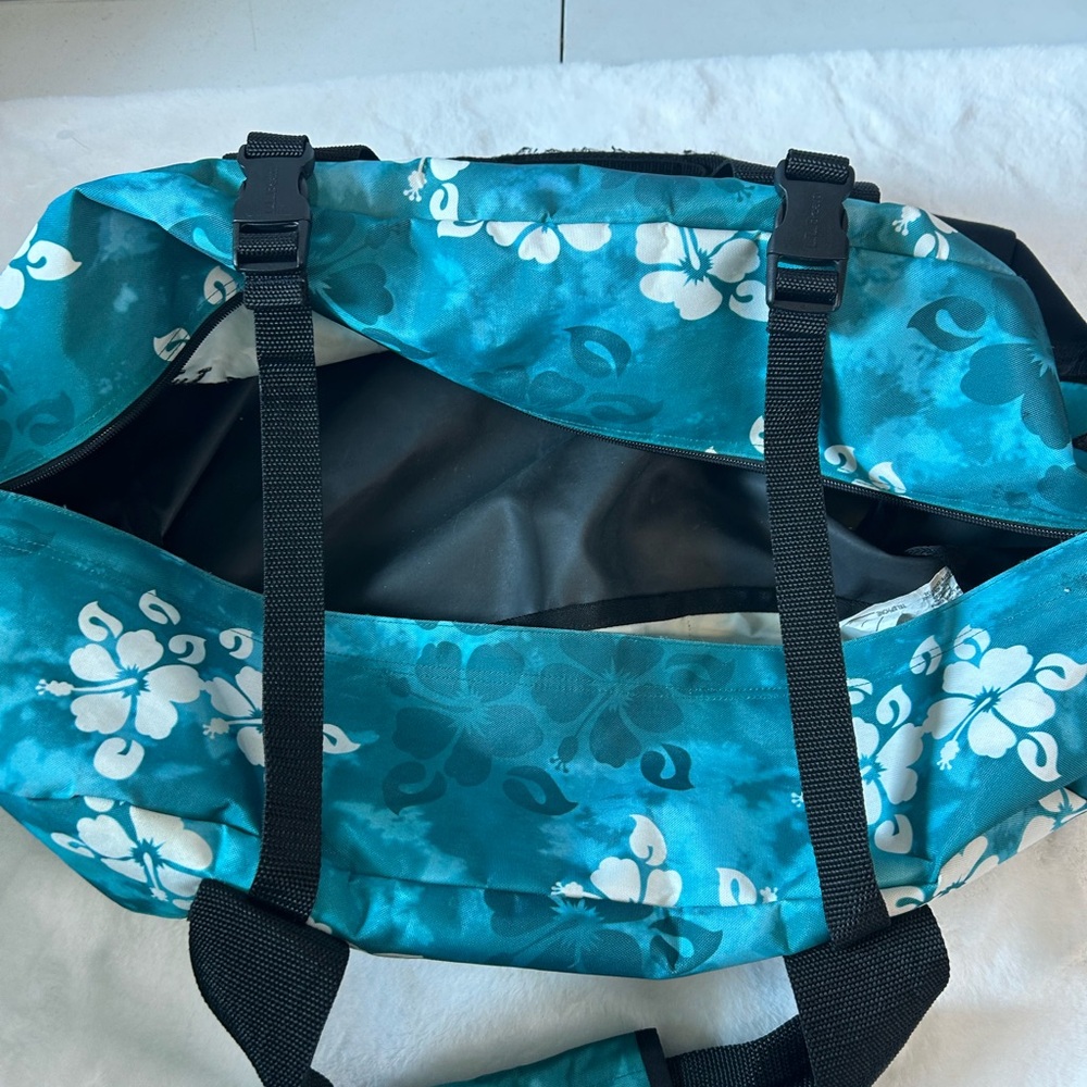 L.L. Bean Floral Duffel Bag Teal Travel Gym Weekender - Picture 9 of 16